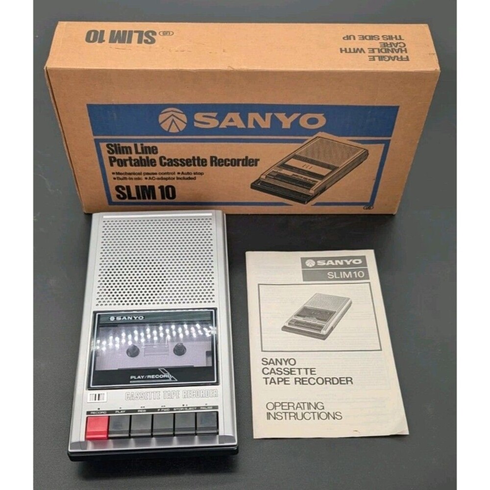 Sanyo Cassette Tape Recorder Slim 10 - Tested & Working In Original Box READ!